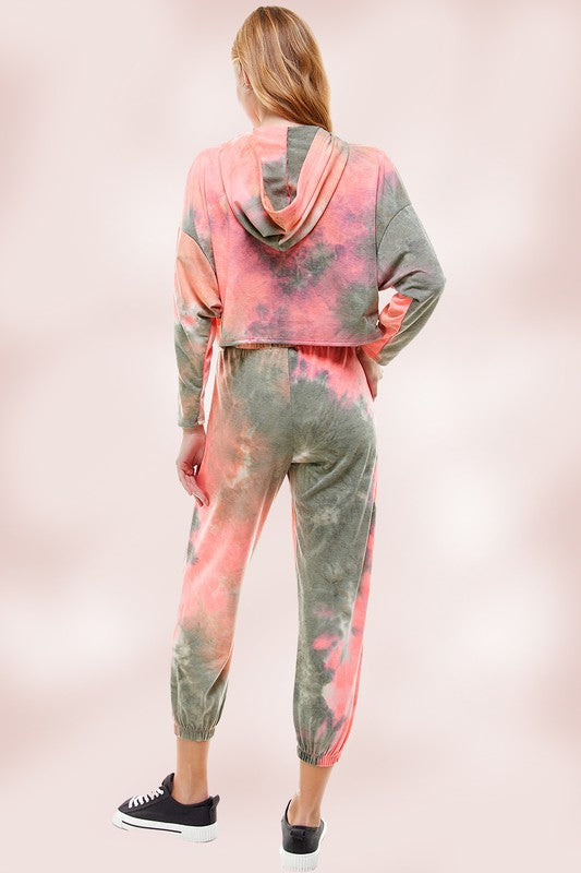 KNIT TIE DYED FRENCH TERRY HOODIE JOGGER PANT SET